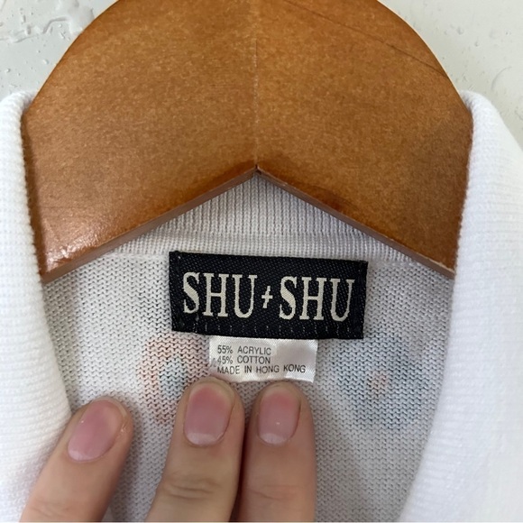 🦋 Shu Shu White Floral Collared Short Sleeve Button Down Medium - Picture 2 of 5